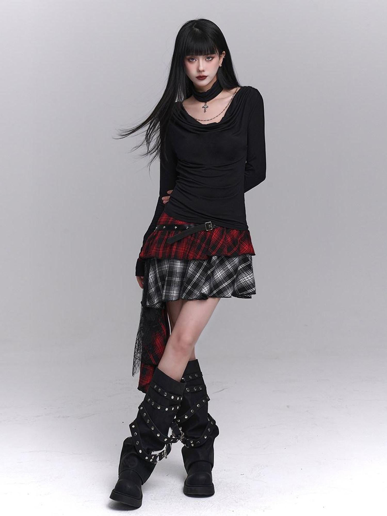 LADYGHOST Ghostly Girl Asymmetrical Plaid Subculture Unique Women&