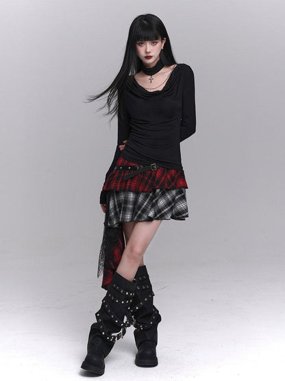 LADYGHOST Ghostly Girl Asymmetrical Plaid Subculture Unique Women&