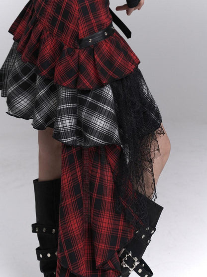 LADYGHOST Ghostly Girl Asymmetrical Plaid Subculture Unique Women&