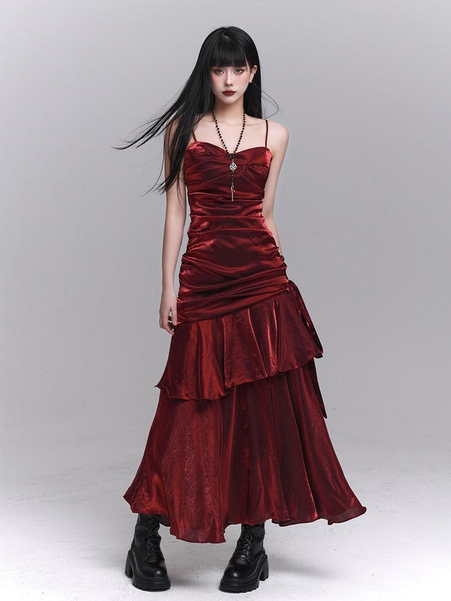 LADYGHOST Ghostly Girl Dark Red Spaghetti Strap Women&