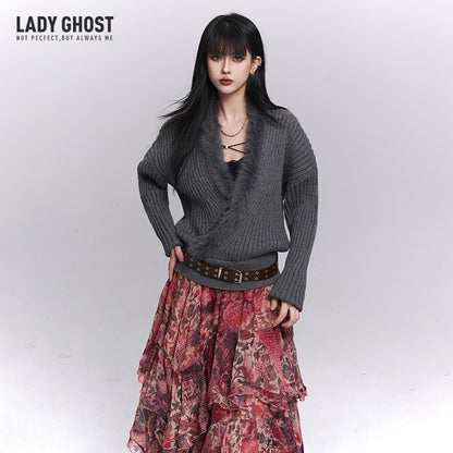 LADYGHOST_Ghostly_Girl_Soft_Gray_V-neck_Slouchy_Korean_Style_Women&