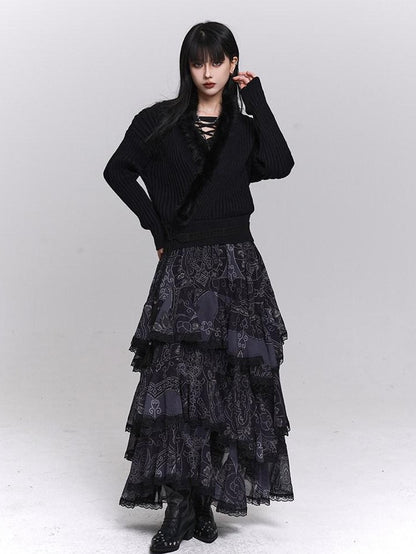 LADYGHOST Ghostly Girl Soft Gray V-neck Slouchy Korean Style Women&