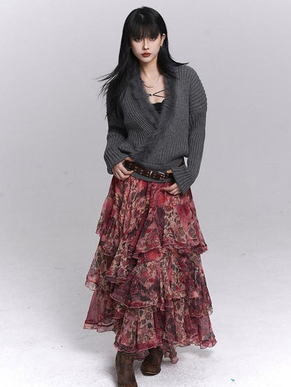 LADYGHOST Ghostly Girl Soft Gray V-neck Slouchy Korean Style Women&