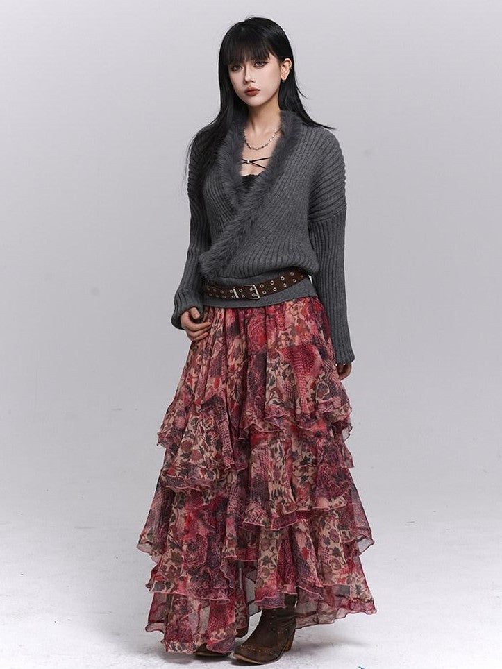 LADYGHOST Ghostly Girl Soft Gray V-neck Slouchy Korean Style Women&