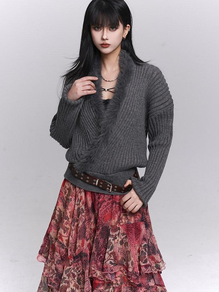 LADYGHOST Ghostly Girl Soft Gray V-neck Slouchy Korean Style Women&