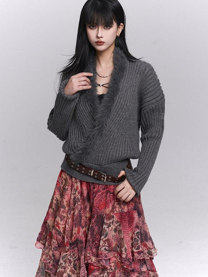 LADYGHOST Ghostly Girl Soft Gray V-neck Slouchy Korean Style Women&