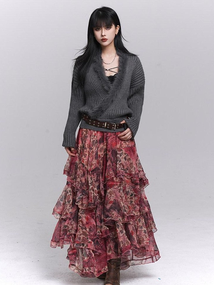 LADYGHOST Ghostly Girl Soft Gray V-neck Slouchy Korean Style Women&