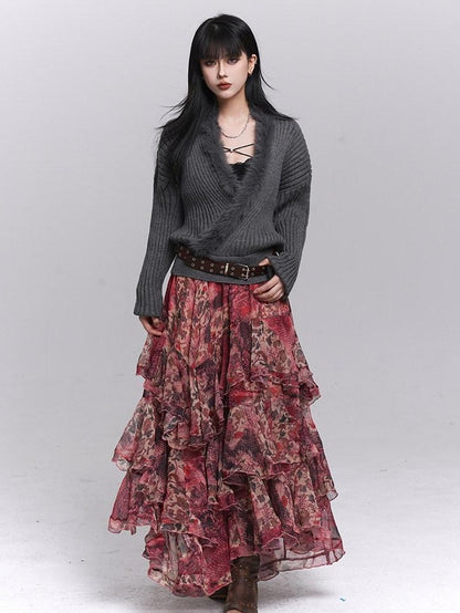 LADYGHOST Ghostly Girl Soft Gray V-neck Slouchy Korean Style Women&