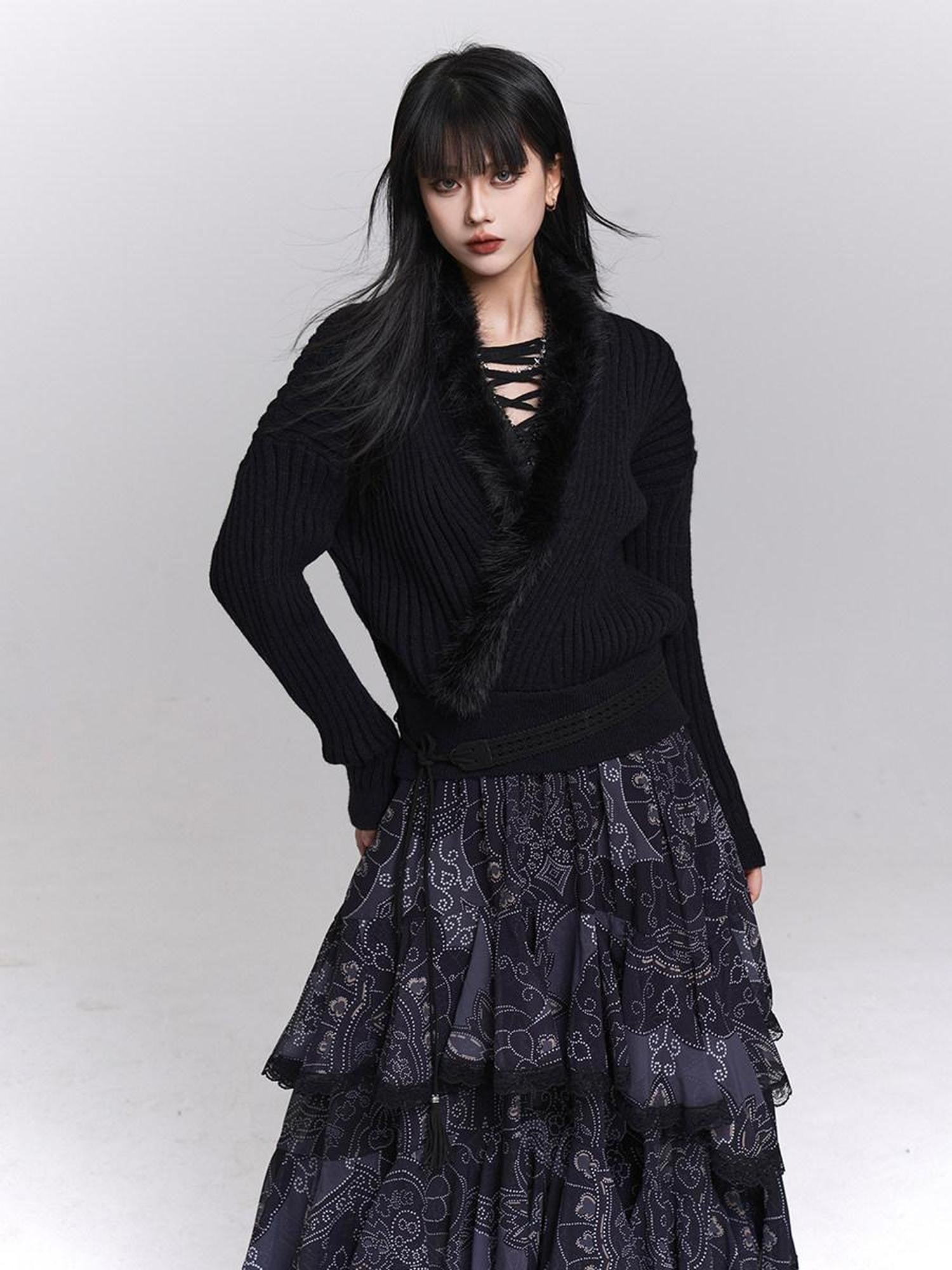 LADYGHOST Ghostly Girl Soft Gray V-neck Slouchy Korean Style Women&