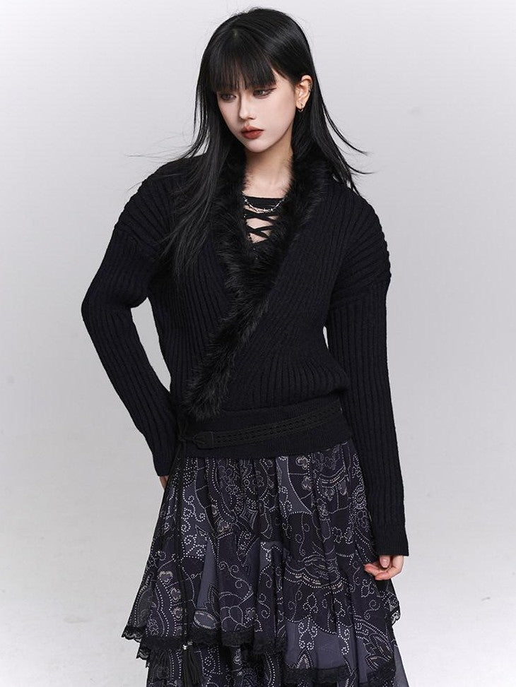 LADYGHOST Ghostly Girl Soft Gray V-neck Slouchy Korean Style Women&