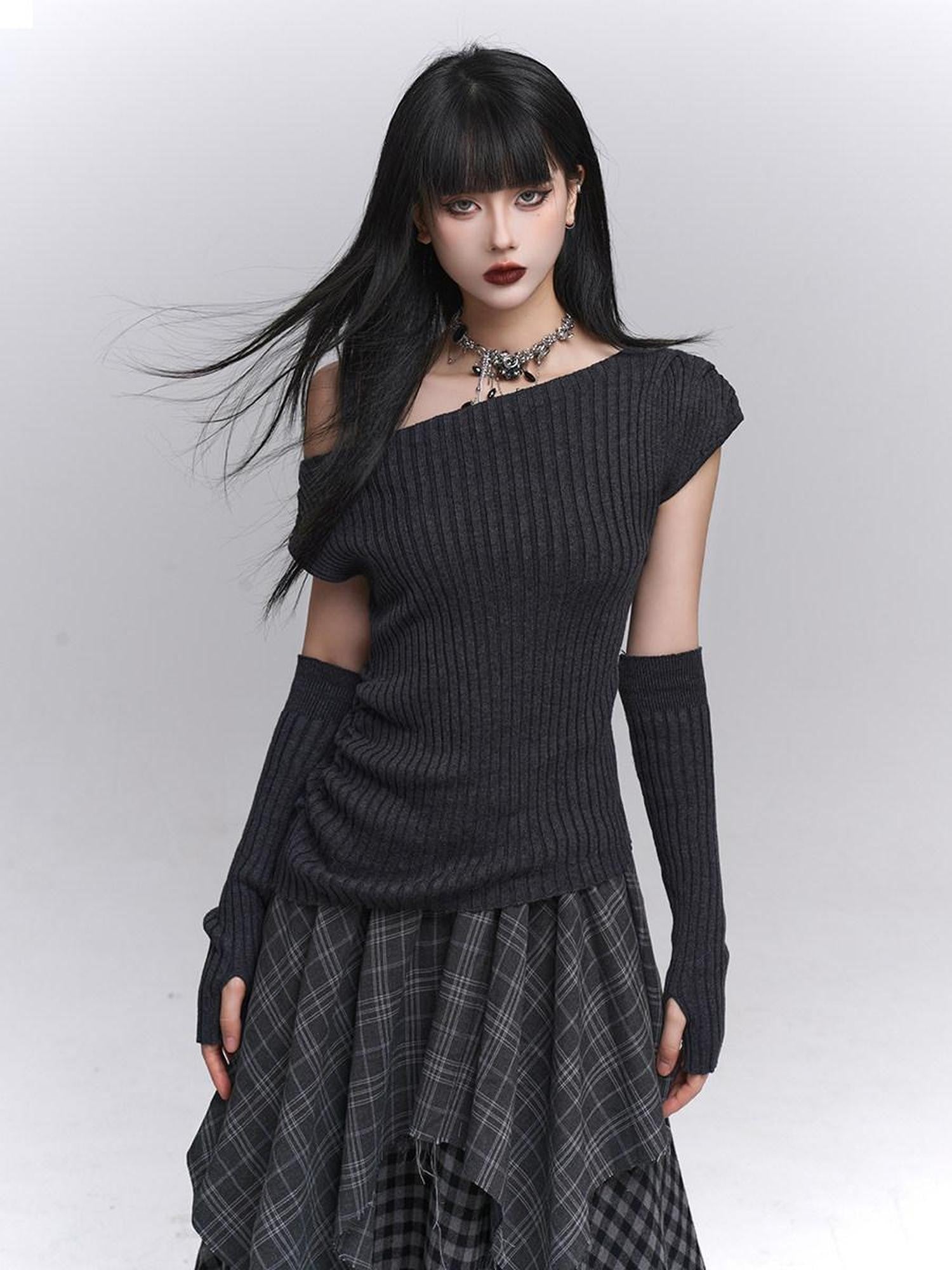 LADYGHOST Ghostly Gray Asymmetric Shoulder Women&