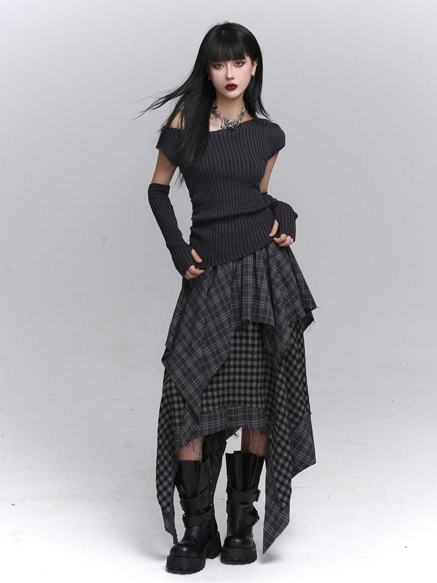 LADYGHOST Ghostly Gray Asymmetric Shoulder Women&