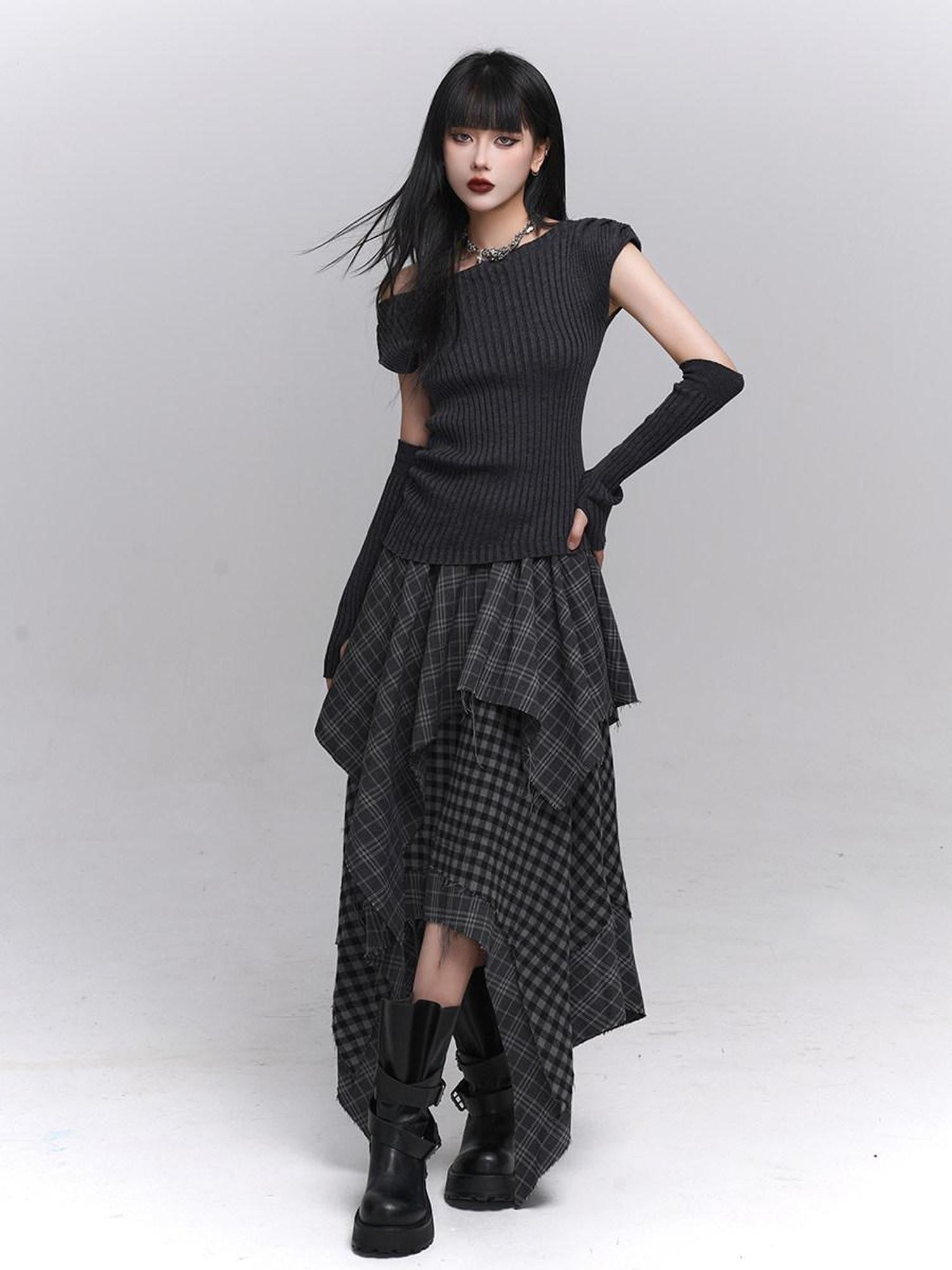 LADYGHOST Ghostly Gray Asymmetric Shoulder Women&