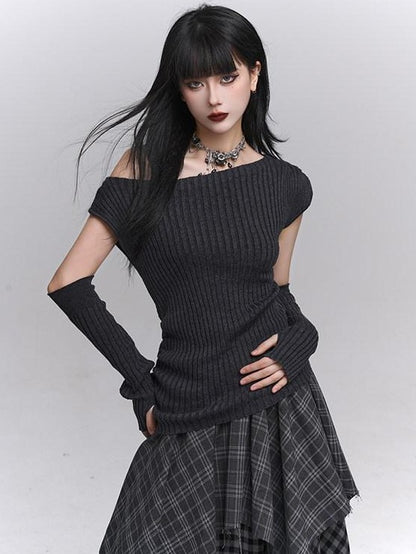 LADYGHOST Ghostly Gray Asymmetric Shoulder Women&