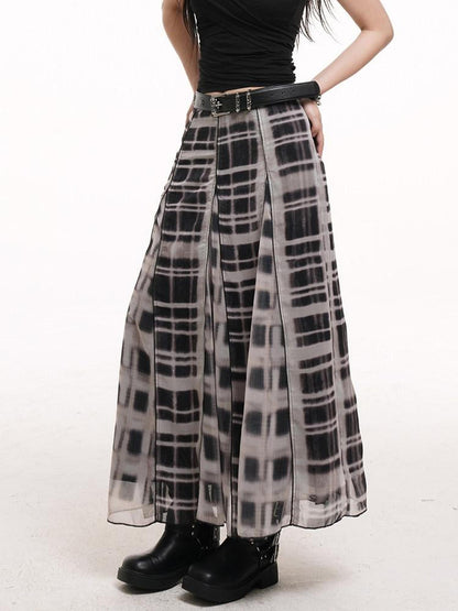 LADYGHOST Ghostly Gray Plaid A Line Pleated Subculture Women&