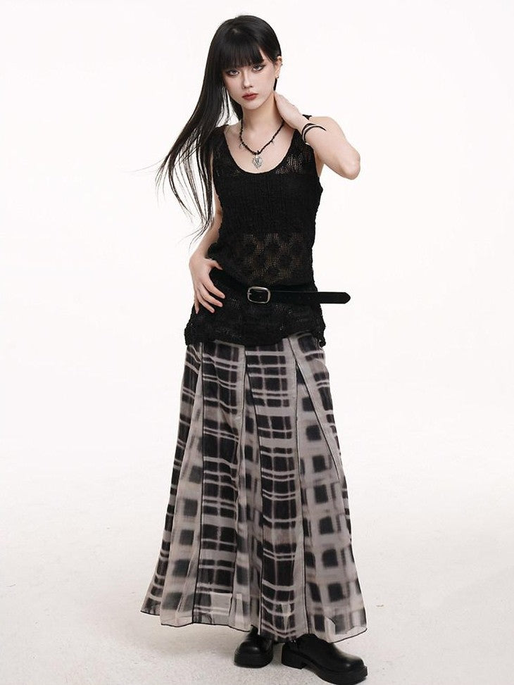 LADYGHOST Ghostly Gray Plaid A Line Pleated Subculture Women&