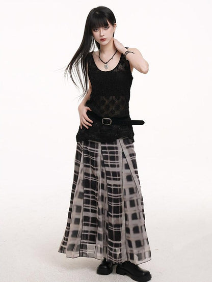 LADYGHOST Ghostly Gray Plaid A Line Pleated Subculture Women&