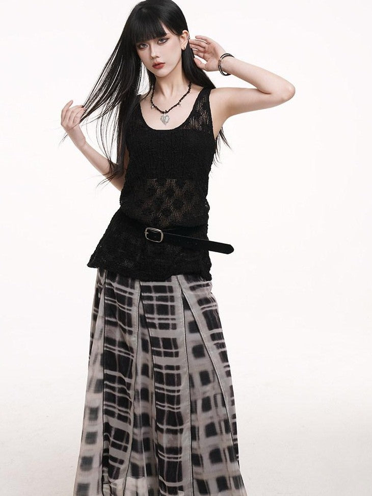 LADYGHOST Ghostly Gray Plaid A Line Pleated Subculture Women&