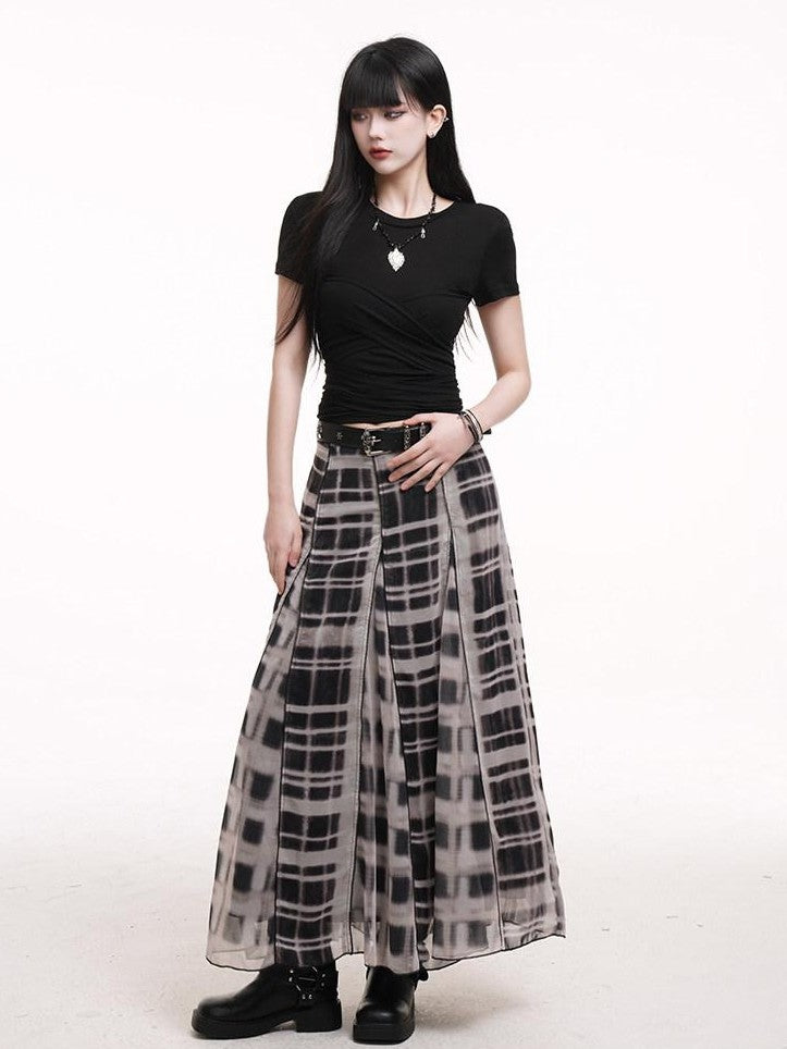 LADYGHOST Ghostly Gray Plaid A Line Pleated Subculture Women&