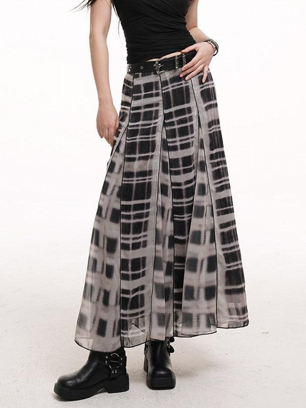LADYGHOST Ghostly Gray Plaid A Line Pleated Subculture Women&