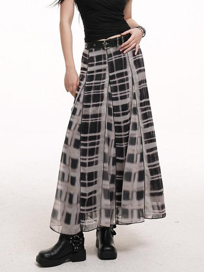 LADYGHOST Ghostly Gray Plaid A Line Pleated Subculture Women&