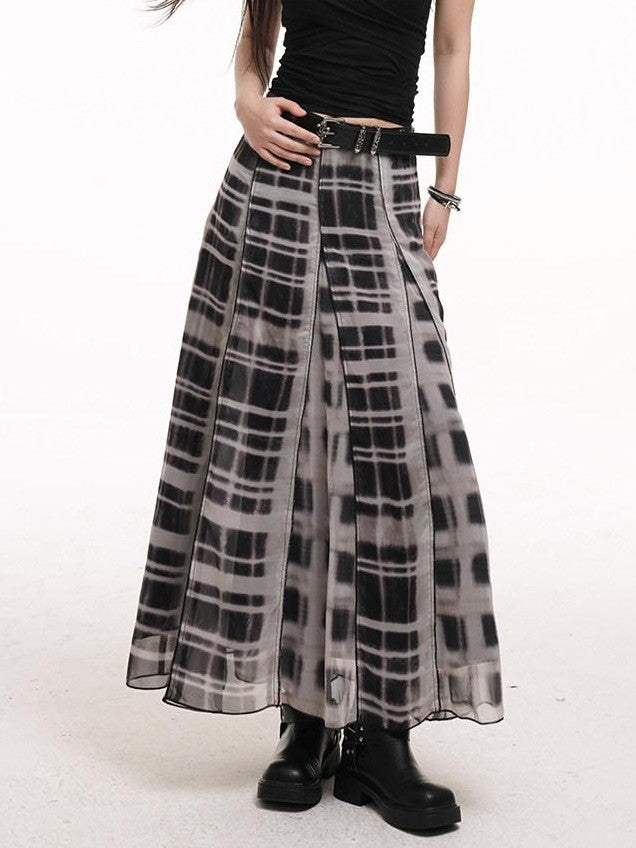 LADYGHOST Ghostly Gray Plaid A Line Pleated Subculture Women&