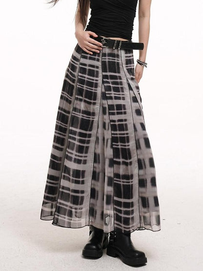 LADYGHOST Ghostly Gray Plaid A Line Pleated Subculture Women&