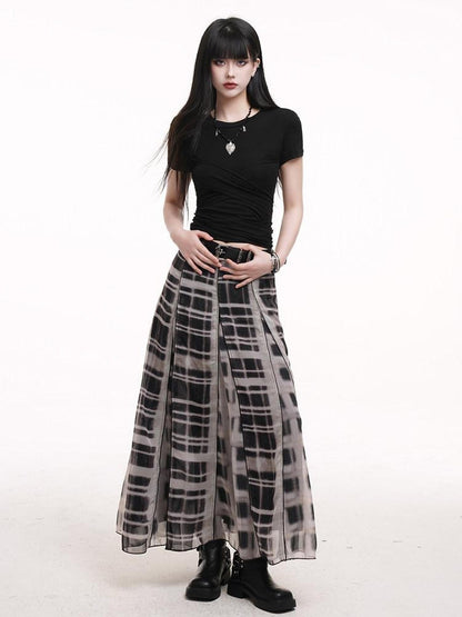 LADYGHOST Ghostly Gray Plaid A Line Pleated Subculture Women&