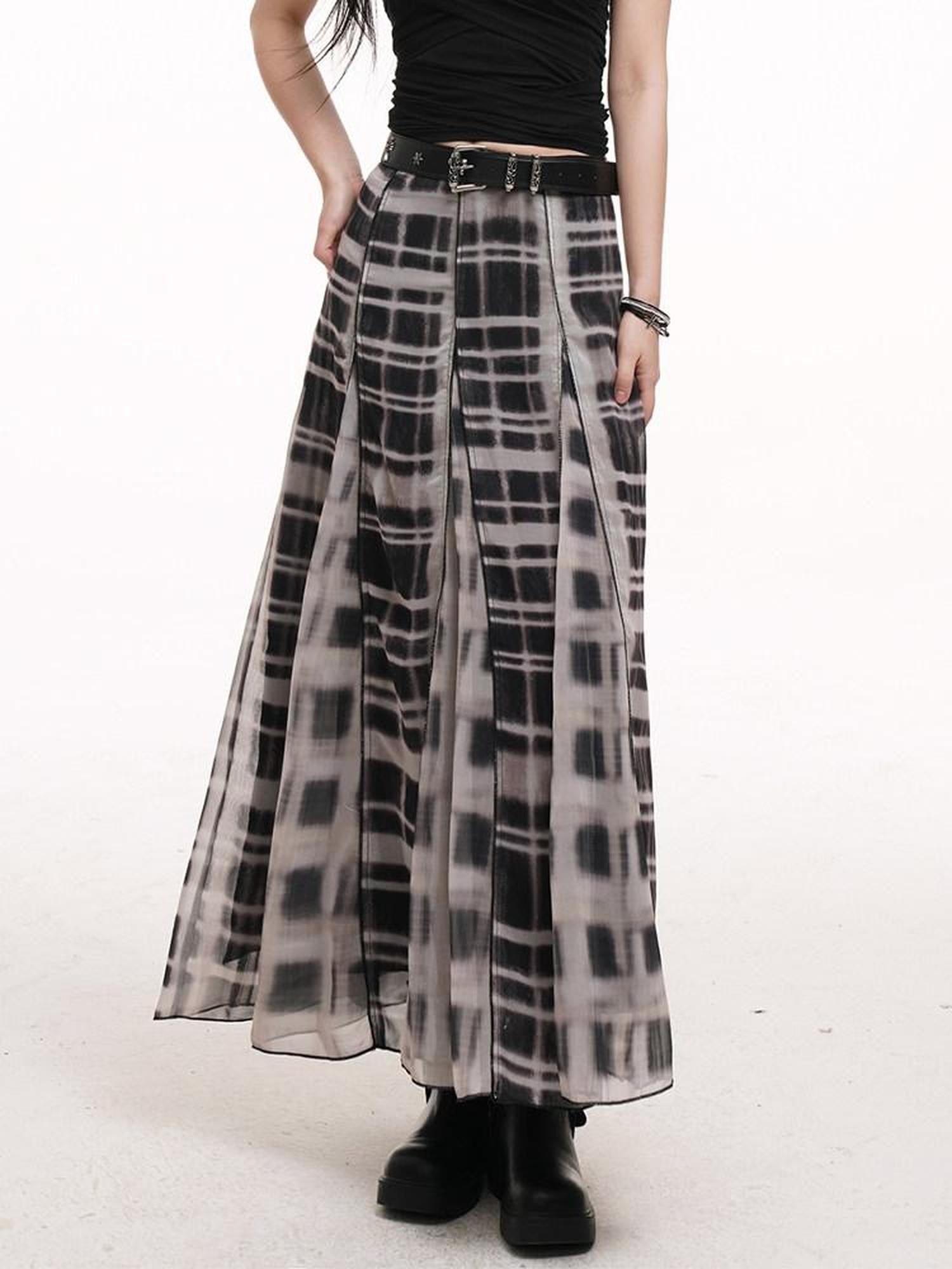 LADYGHOST Ghostly Gray Plaid A Line Pleated Subculture Women&