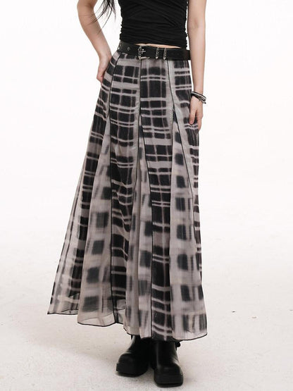 LADYGHOST Ghostly Gray Plaid A Line Pleated Subculture Women&