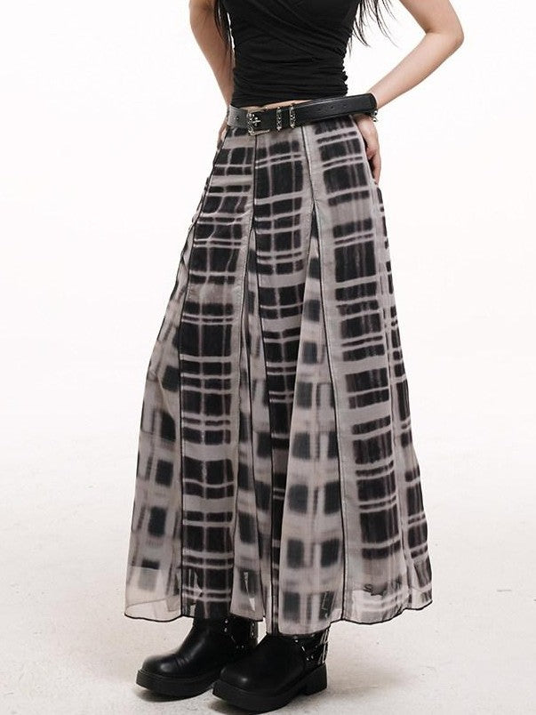 LADYGHOST Ghostly Gray Plaid A Line Pleated Subculture Women&