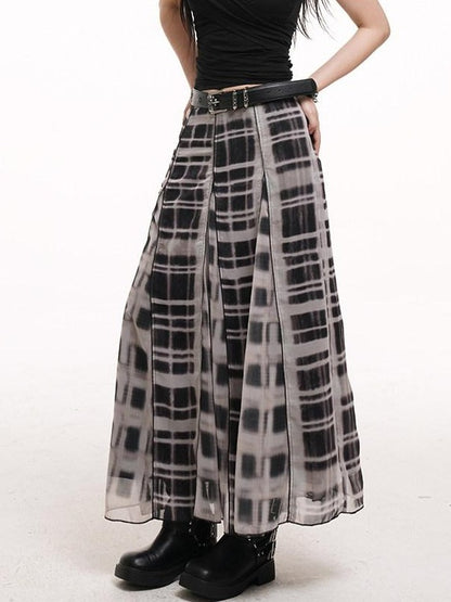 LADYGHOST Ghostly Gray Plaid A Line Pleated Subculture Women&
