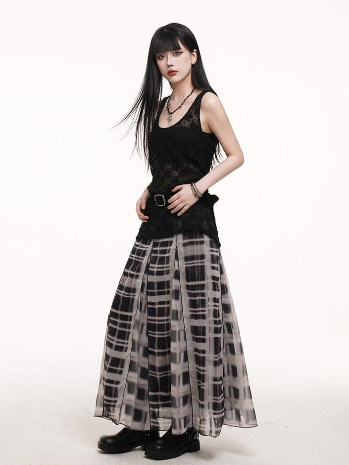 LADYGHOST Ghostly Gray Plaid A Line Pleated Subculture Women&