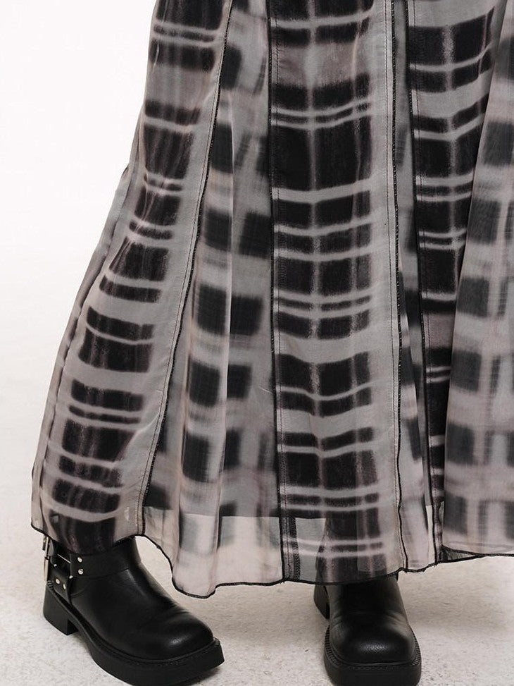 LADYGHOST Ghostly Gray Plaid A Line Pleated Subculture Women&