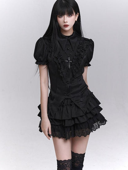 LADYGHOST Ghostly Layered Cake Puff Ruffle Tiered Women&