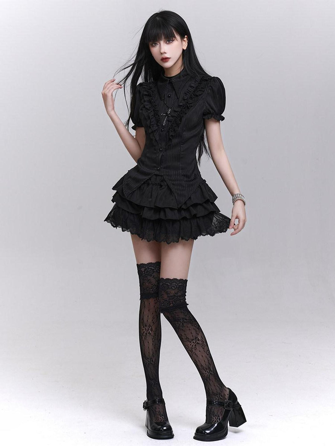 LADYGHOST Ghostly Layered Cake Puff Ruffle Tiered Women&