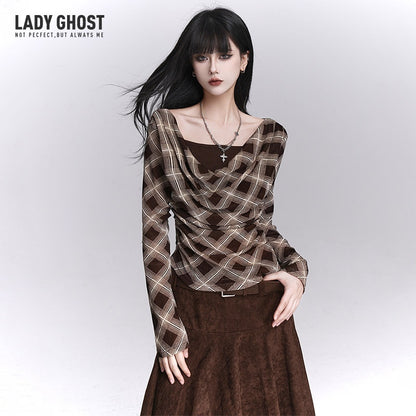 LADYGHOST_Ghostly_Plaid_Faux_Layered_Cinched_Waist_Women&
