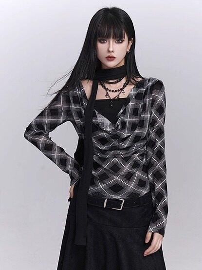 LADYGHOST_Ghostly_Plaid_Faux_Layered_Cinched_Waist_Women&