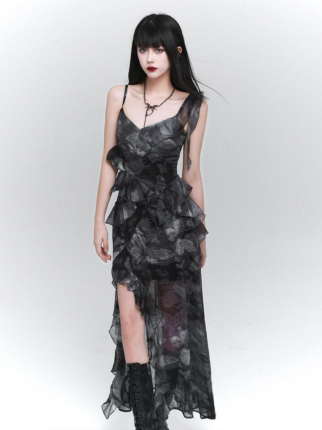 LADYGHOST Ghostly Purple Asymmetric Hem Spaghetti Strap Women&