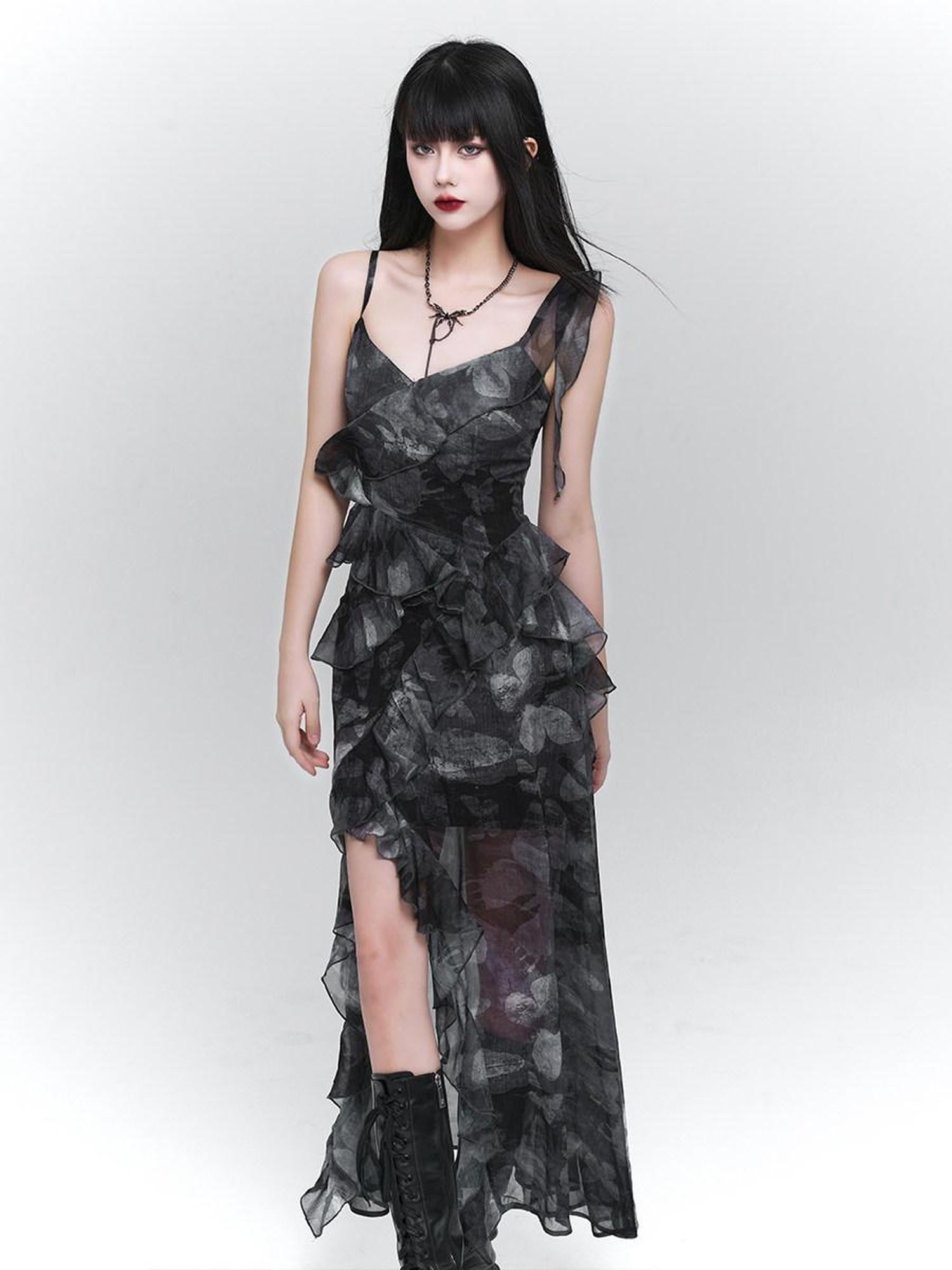 LADYGHOST Ghostly Purple Asymmetric Hem Spaghetti Strap Women&