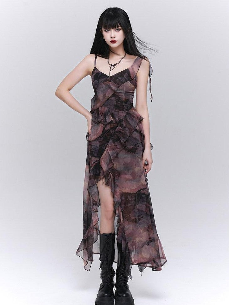 LADYGHOST Ghostly Purple Asymmetric Hem Spaghetti Strap Women&
