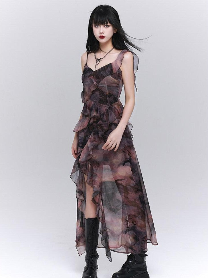 LADYGHOST Ghostly Purple Asymmetric Hem Spaghetti Strap Women&