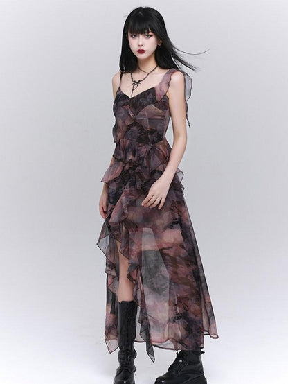 LADYGHOST Ghostly Purple Asymmetric Hem Spaghetti Strap Women&