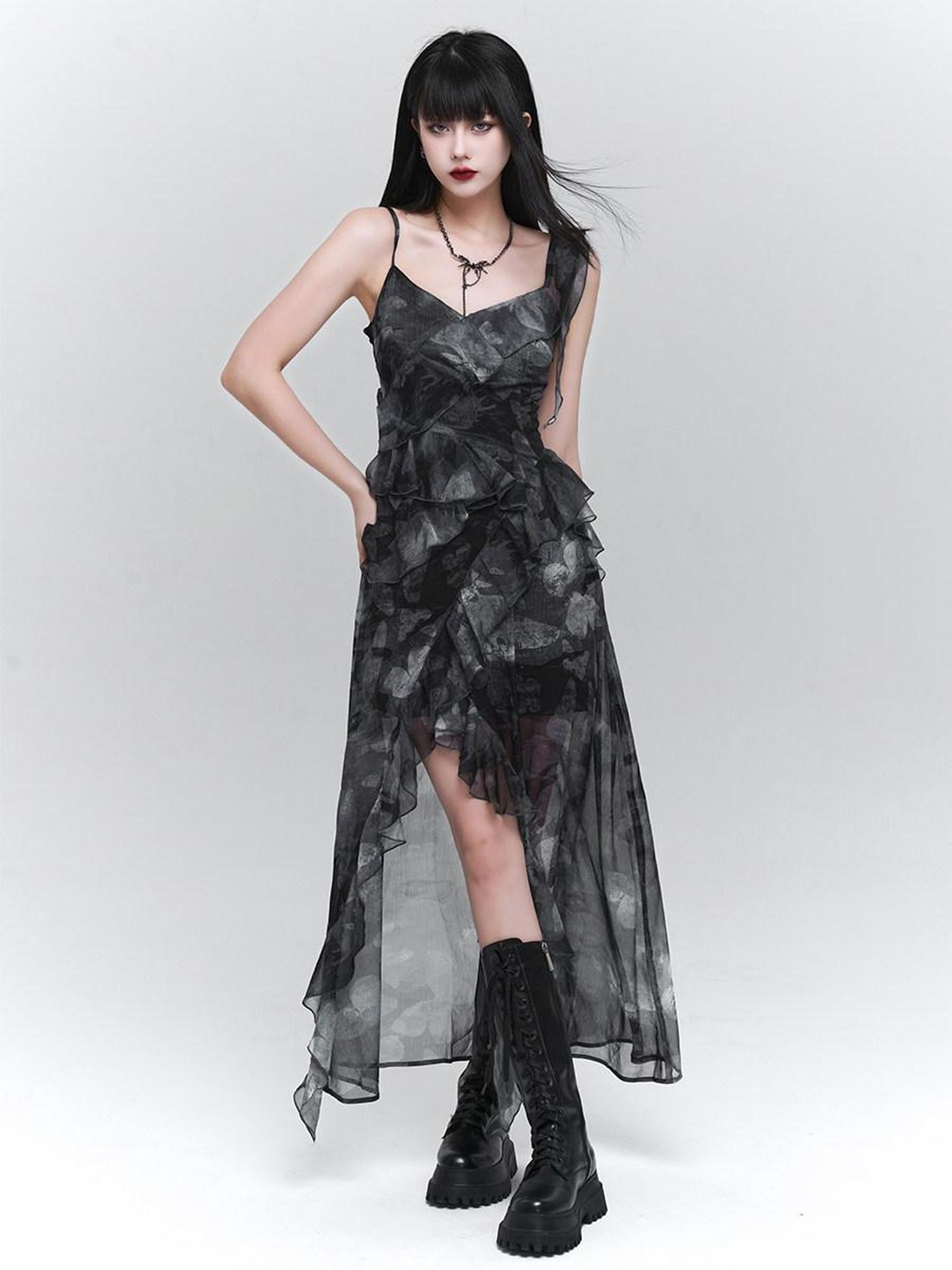 LADYGHOST Ghostly Purple Asymmetric Hem Spaghetti Strap Women&