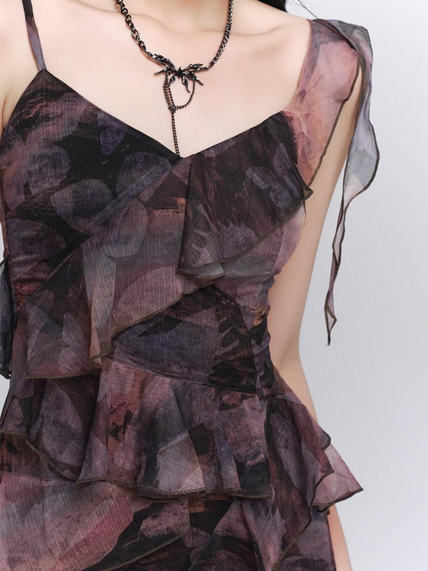 LADYGHOST Ghostly Purple Asymmetric Hem Spaghetti Strap Women&