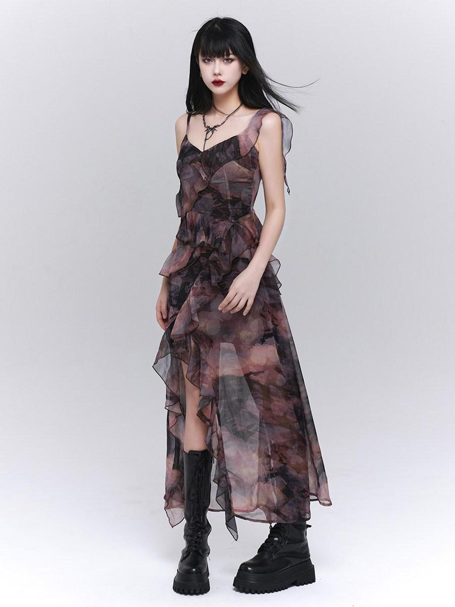 LADYGHOST Ghostly Purple Asymmetric Hem Spaghetti Strap Women&