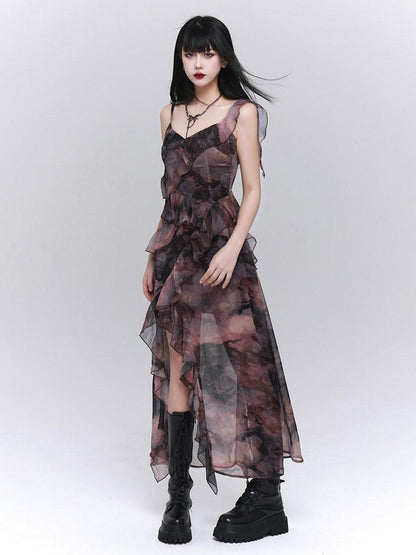 LADYGHOST Ghostly Purple Asymmetric Hem Spaghetti Strap Women&