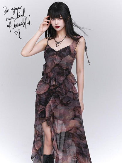 LADYGHOST Ghostly Purple Asymmetric Hem Spaghetti Strap Women&