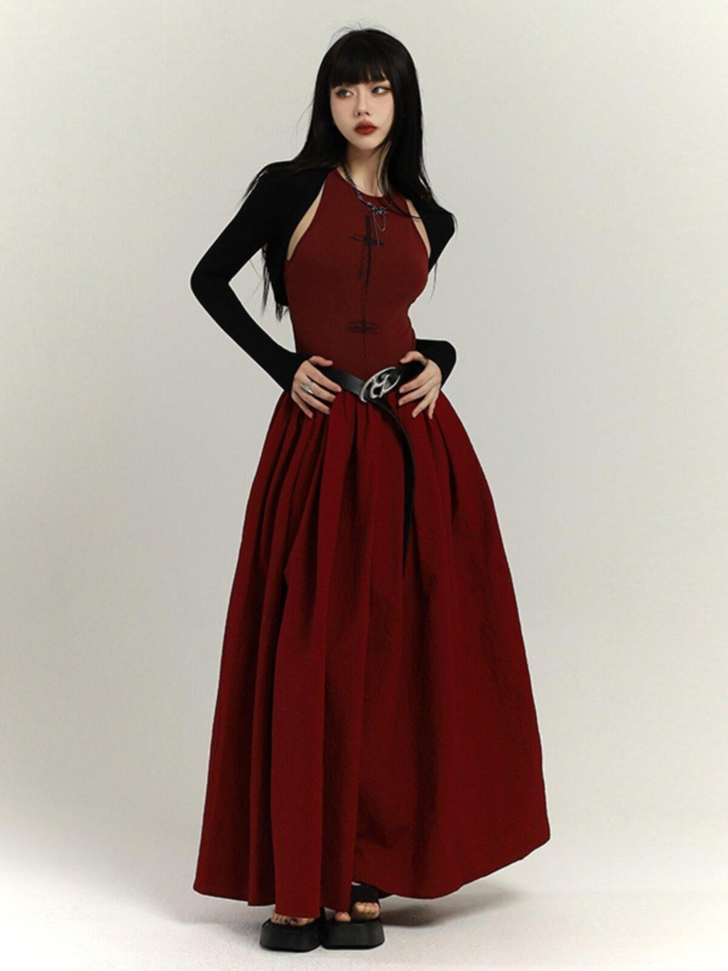 LADYGHOST Ghostly Red Flowing Cinched Waist Women&