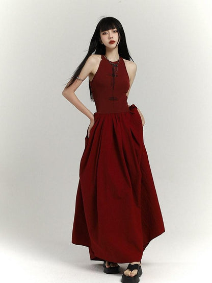 LADYGHOST Ghostly Red Flowing Cinched Waist Women&